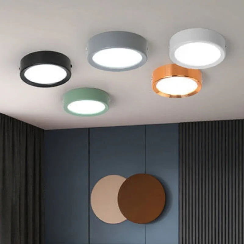 LED ultra-thin surface mounted downlight with adjustable colour temperature in various shell colours
