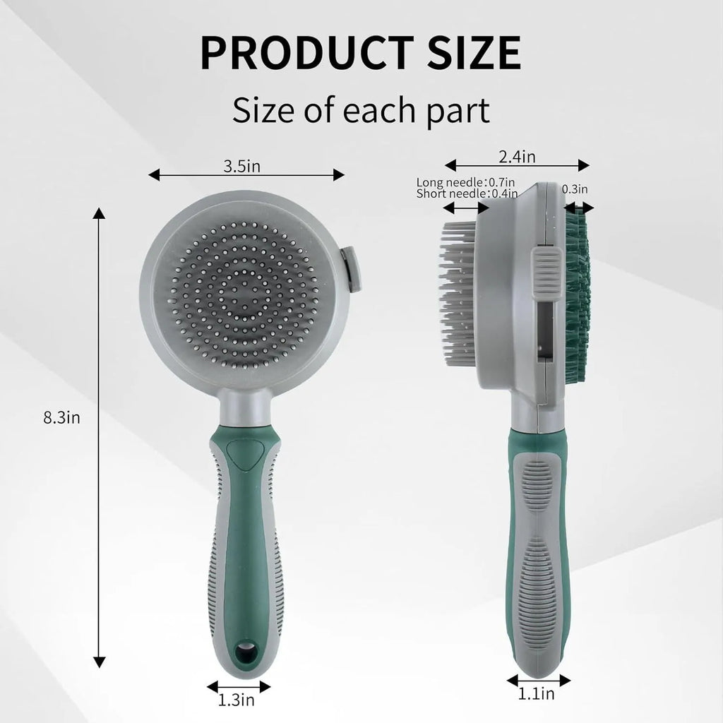 Green 2-in-1 silicone pet grooming brush showing slicker brush side and octopus-teethed massager side