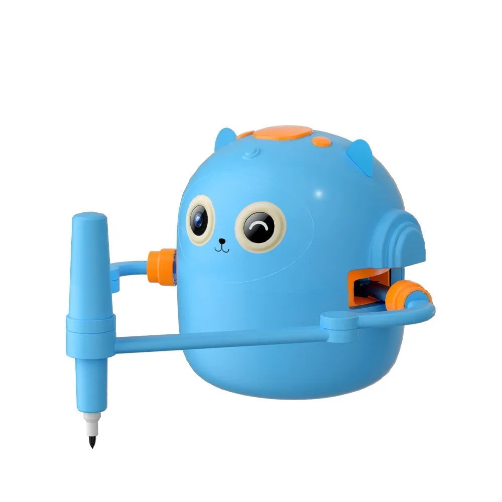 Lake blue plastic early education automatic painting robot with robotic arm and drawing cards for children 3-8 years old