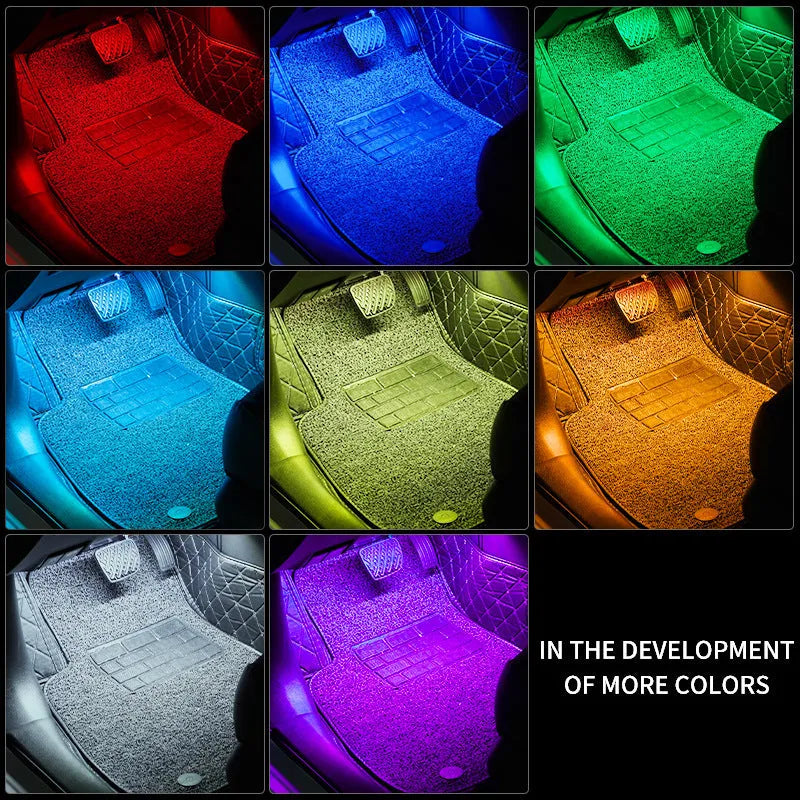 Car interior LED footwell atmosphere lighting kit with voice control and music rhythm mode