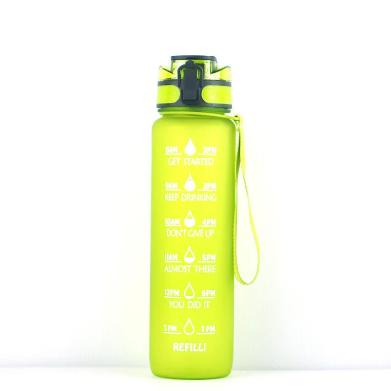 Transparent 1000ml sports water bottle with fruit infuser showing BPA-free Tritan construction