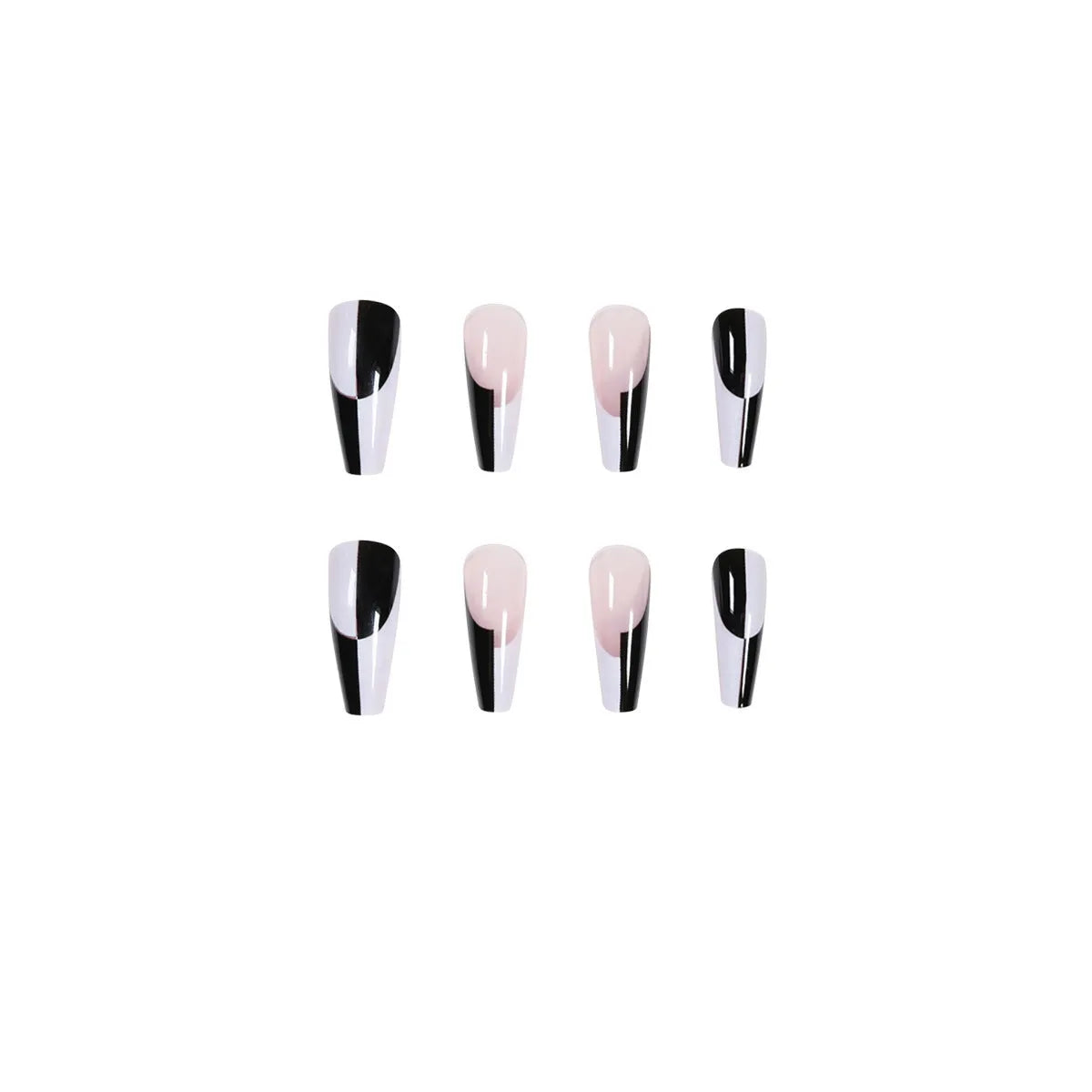 Simple black and white long removable nail tips 24 pieces colour JP1199