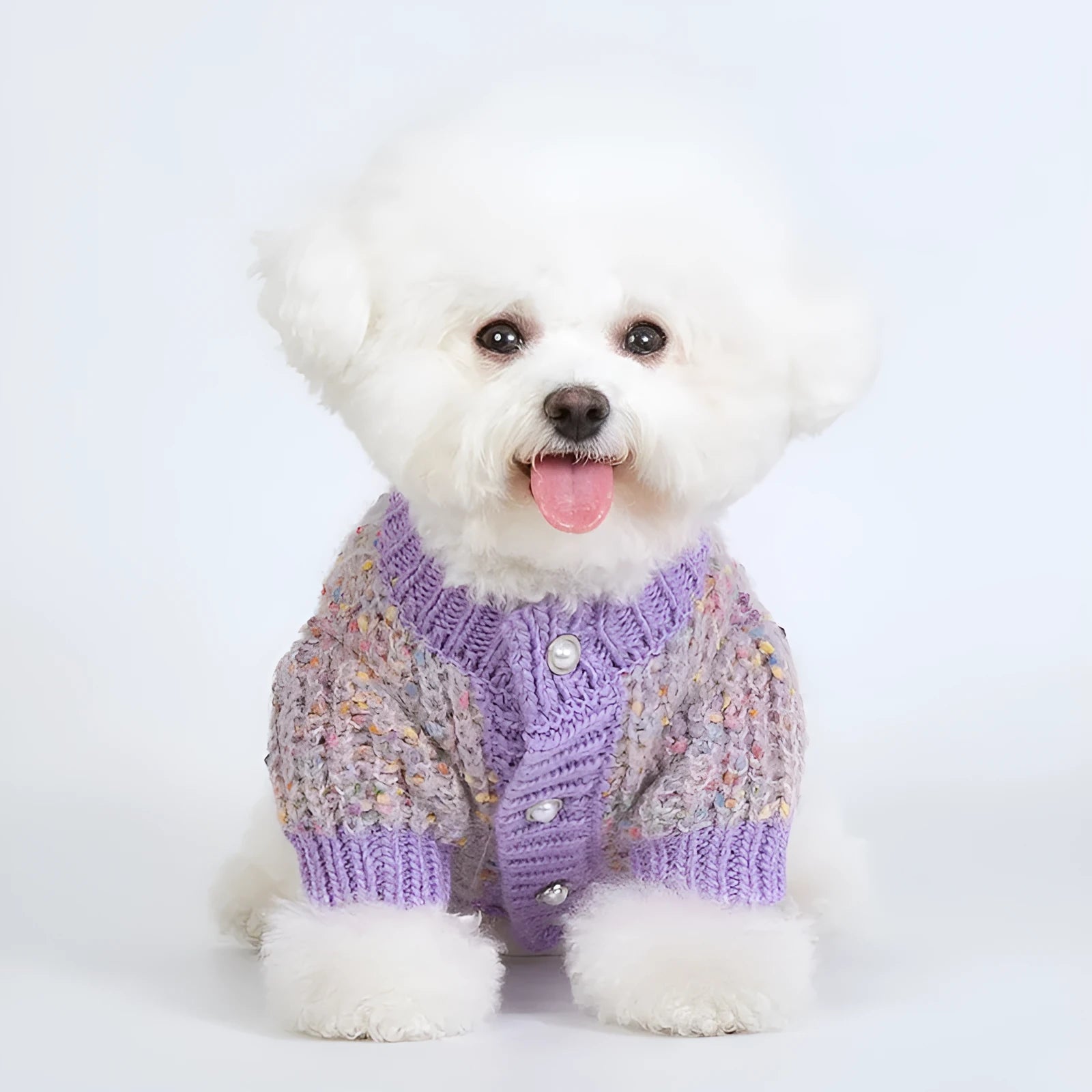 Purple knitted dog cardigan sweater for small dogs in XL and XXL sizes