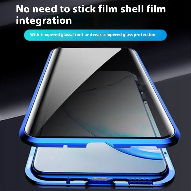 Samsung S24 Plus double-sided magnetic metal flip phone case in black with peep-proof glass back