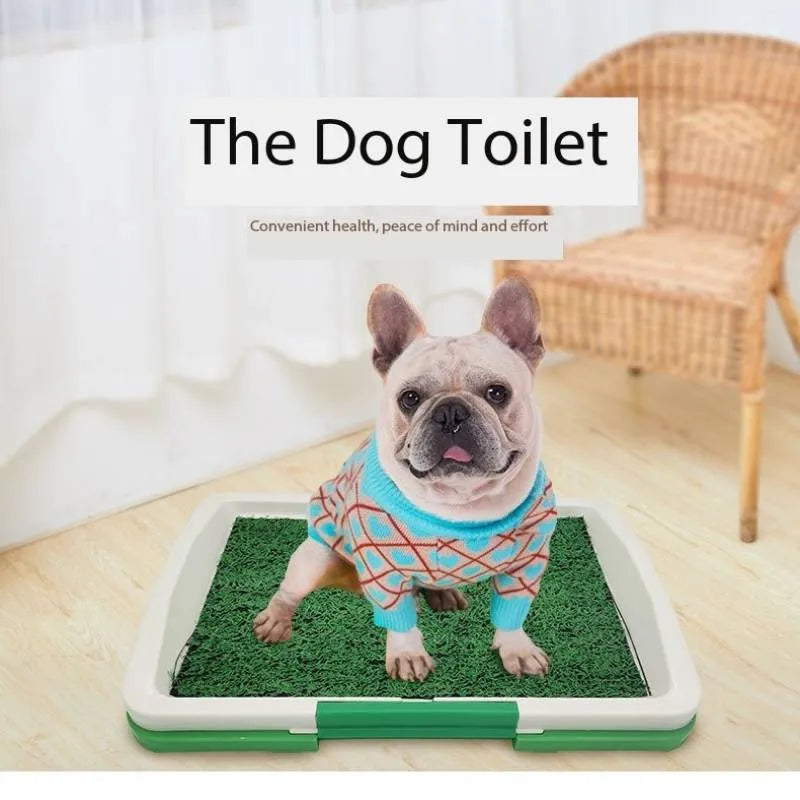 Green artificial grass pet toilet tray with three layer construction for indoor puppy training