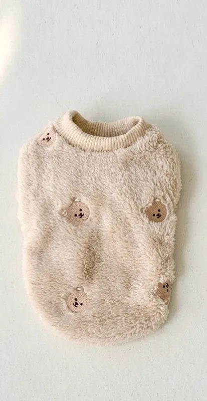 Bixin cat fluffy jacket with embroidery in khaki, showing side view with back length measurement guide
