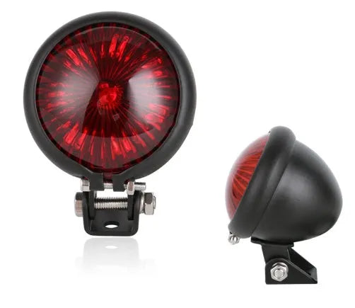 Retro round LED motorcycle brake light with aluminium housing in black finish