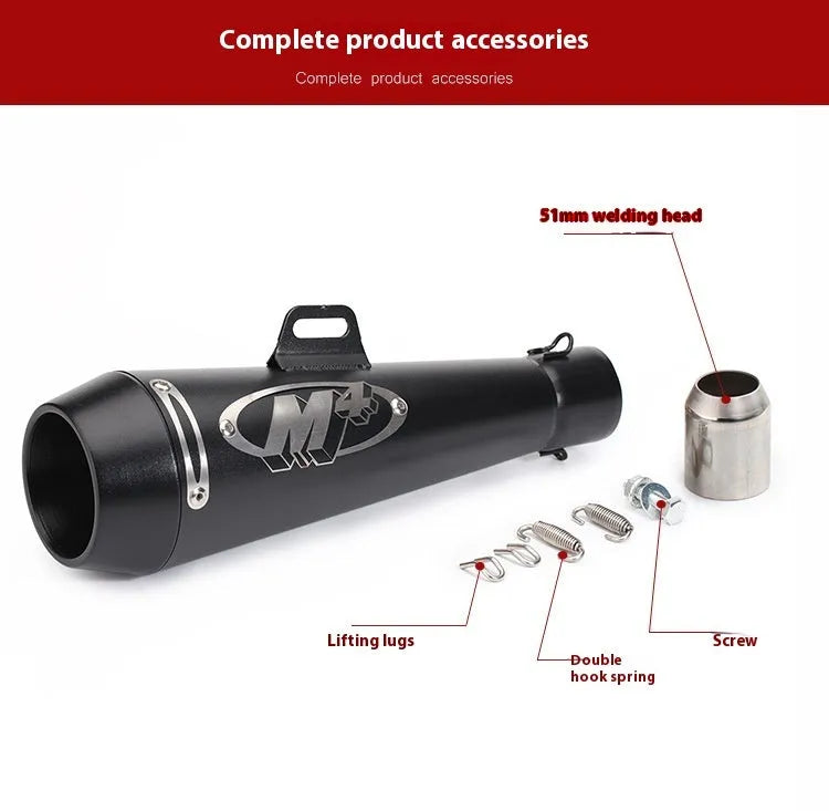 M4 universal motorcycle exhaust pipe in black, titanium, or blue finish for large displacement bikes