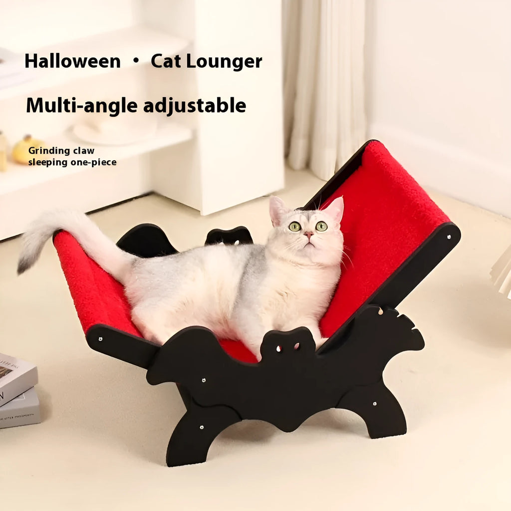 MW-054 wooden frame cat recliner bed in black and red colours, serving as a lounge chair and cage accessory.