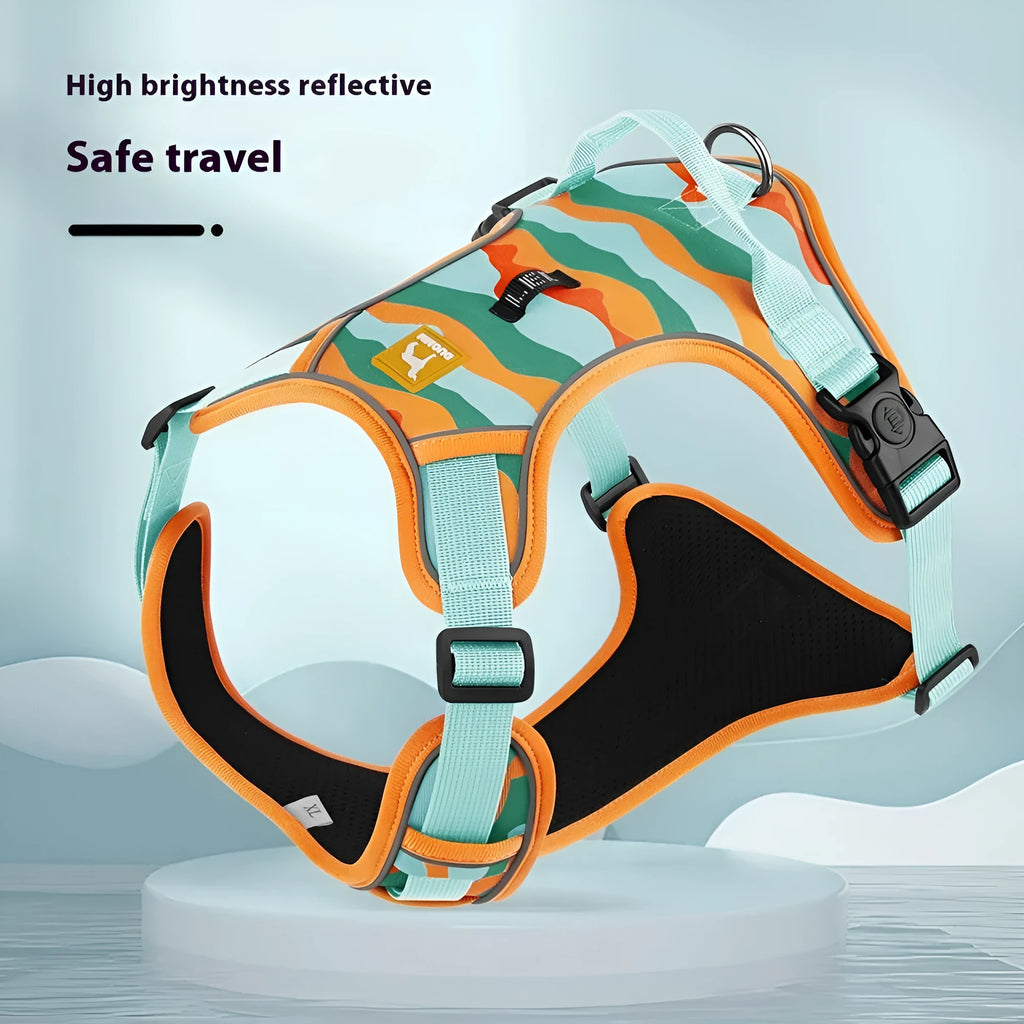 Reflective dog harness with integrated hand holding rope in Oxford cloth material