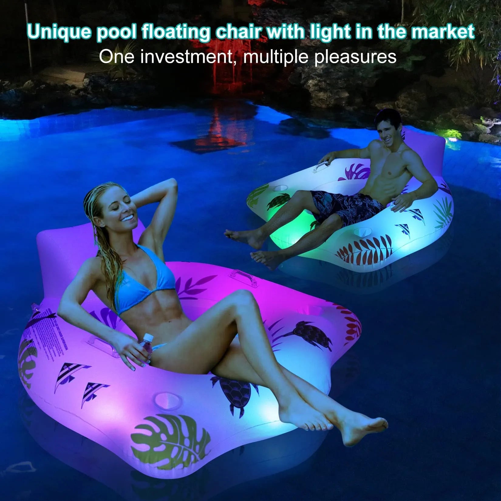 White U-shaped luminous inflatable pool float seat on water