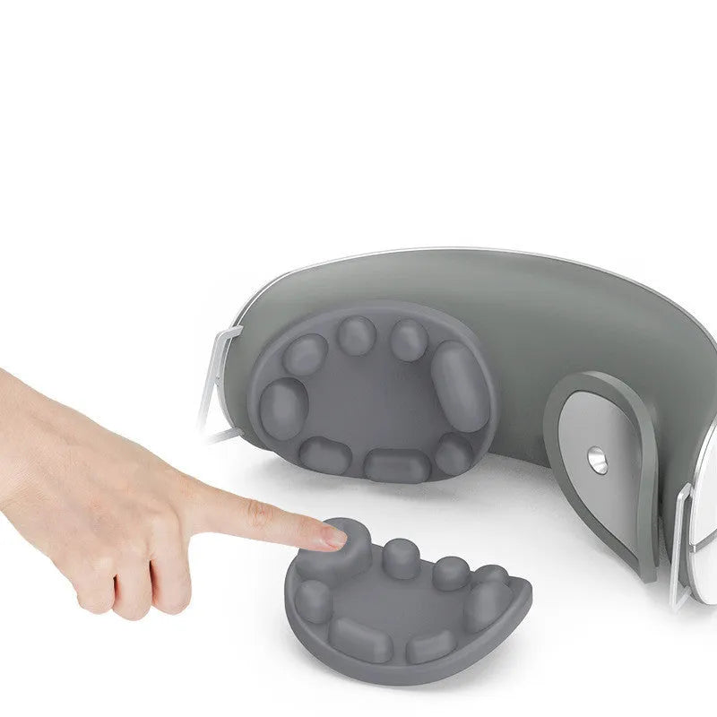 Black kneading eye massager with hot compress and vibration, USB rechargeable, 1200mAh battery