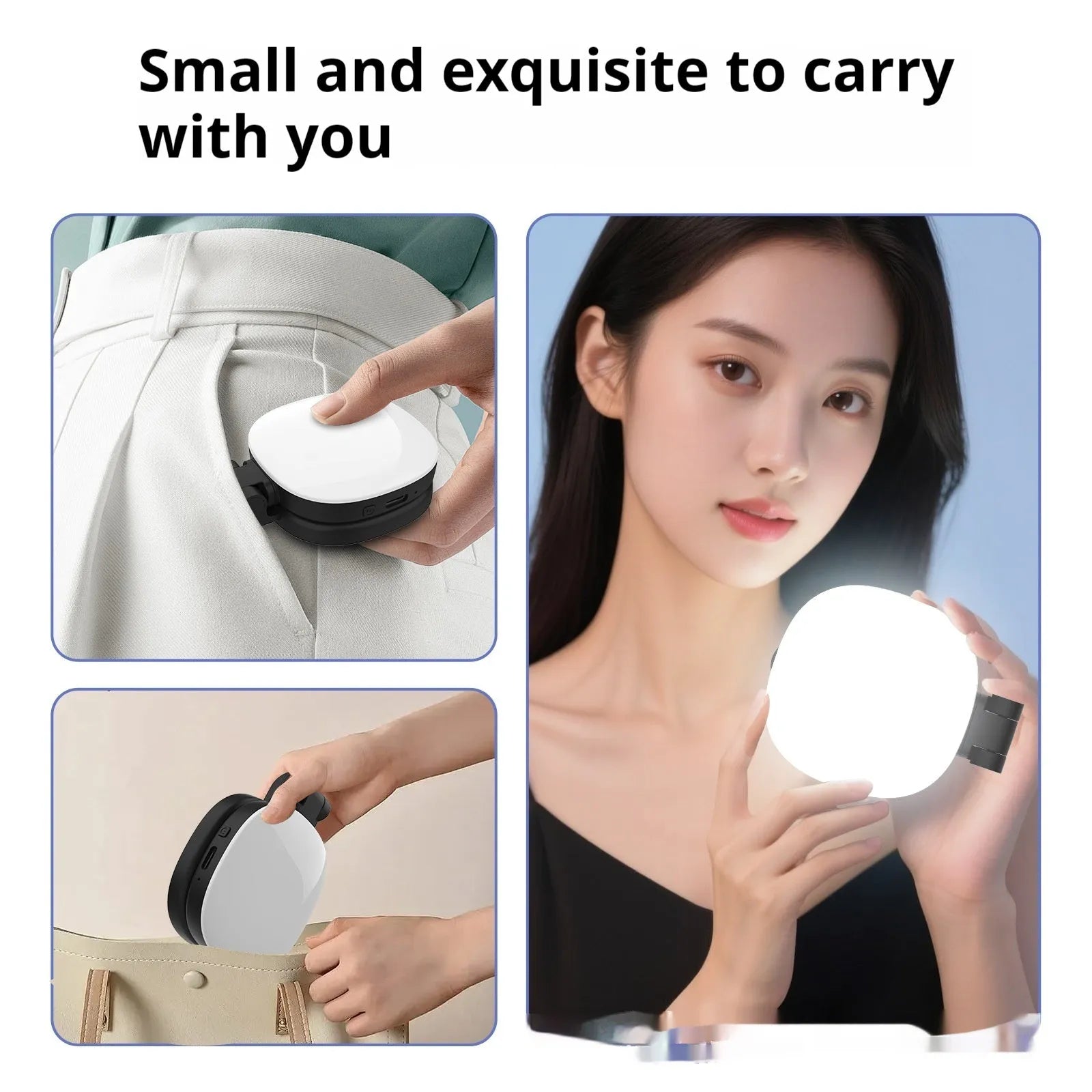Black and white mobile phone magnetic selfie fill light with adjustable colour temperature