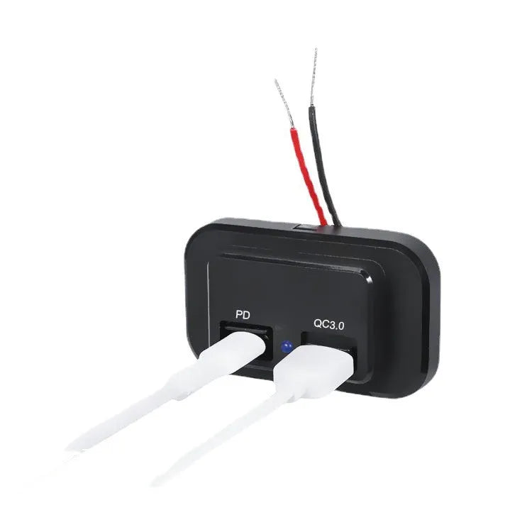 Black car charger with QC3.0 and PD fast charging, TYPE-C interface, 36W output