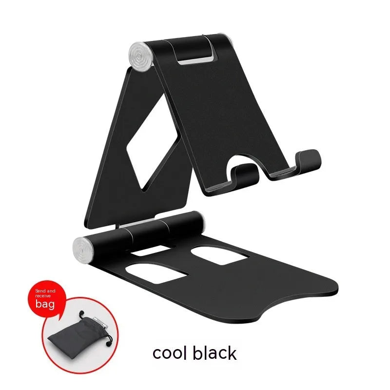Aluminium alloy folding desktop phone stand in metallic finish, universal bracket for all phone brands