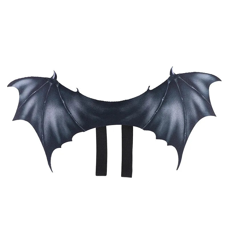 Black fabric bat wing costume for pets on a Halloween background
