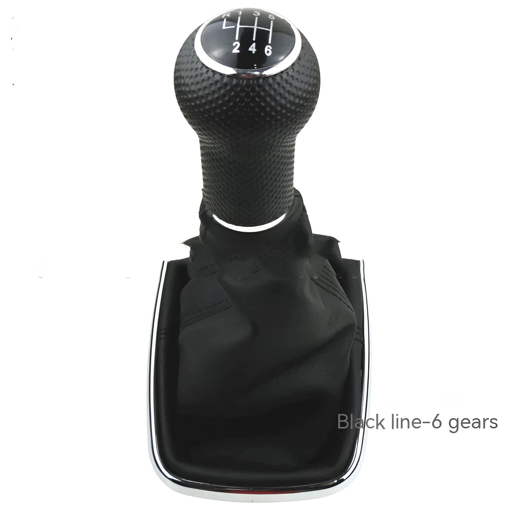 Silver and black gear knob cover for Volkswagen Mk4 vehicles with 6-speed markings