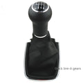 Silver and black gear knob cover for Volkswagen Mk4 vehicles with 6-speed markings