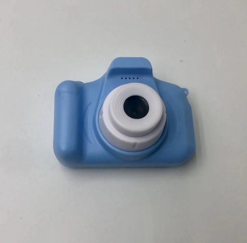 Children's digital camera toy in blue with photo, video, and sticker modes