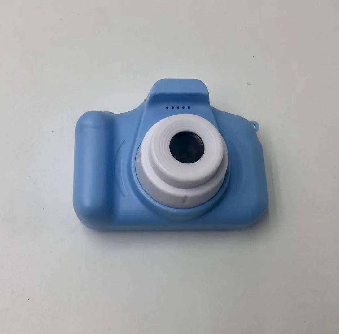 Children's digital camera toy in blue with photo, video, and sticker modes