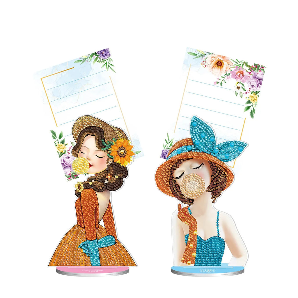 Handmade diamond painting decorative note clip on a desk, American-style design.
