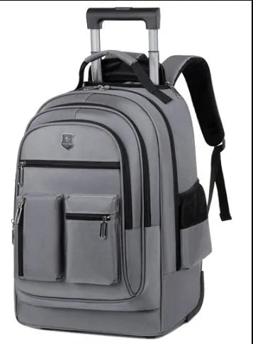 Ultra-light 16-inch Oxford cloth trolley backpack with single-directional wheels in black