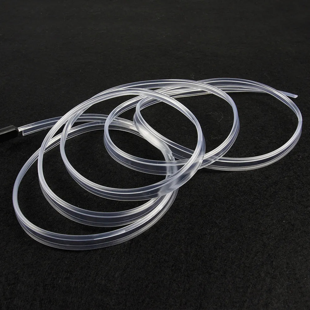 Colourful EL ambience light strip for car interior with USB connector, shown in various lengths.