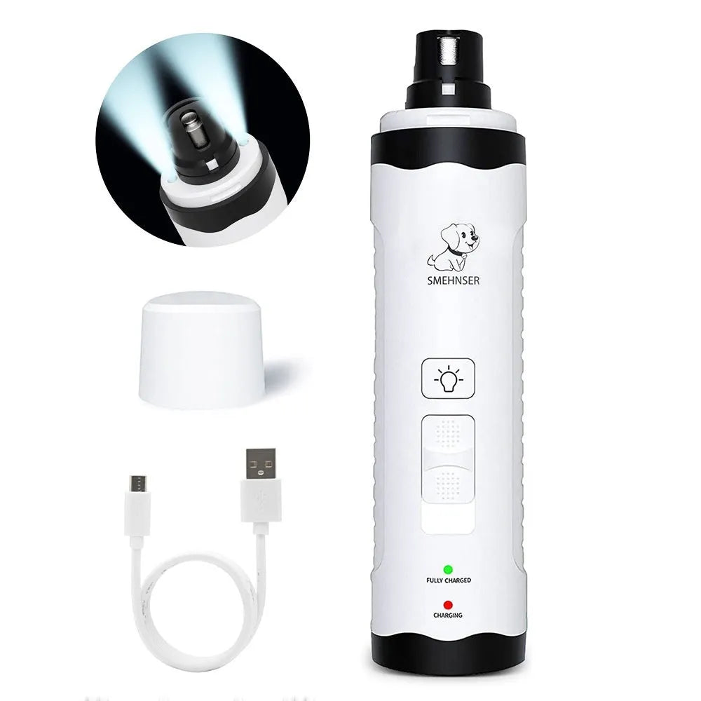 Electric dog nail trimmer with LCD display and dust collection port.