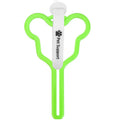 A hands-free dog poop bag holder with a clip and adjustable Velcro strap, shown in a random colour.