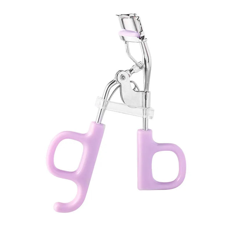 SUNFLOWER A4 chrome scissor handle eyelash curler with tail, lightweight carbon steel lash curler on white background