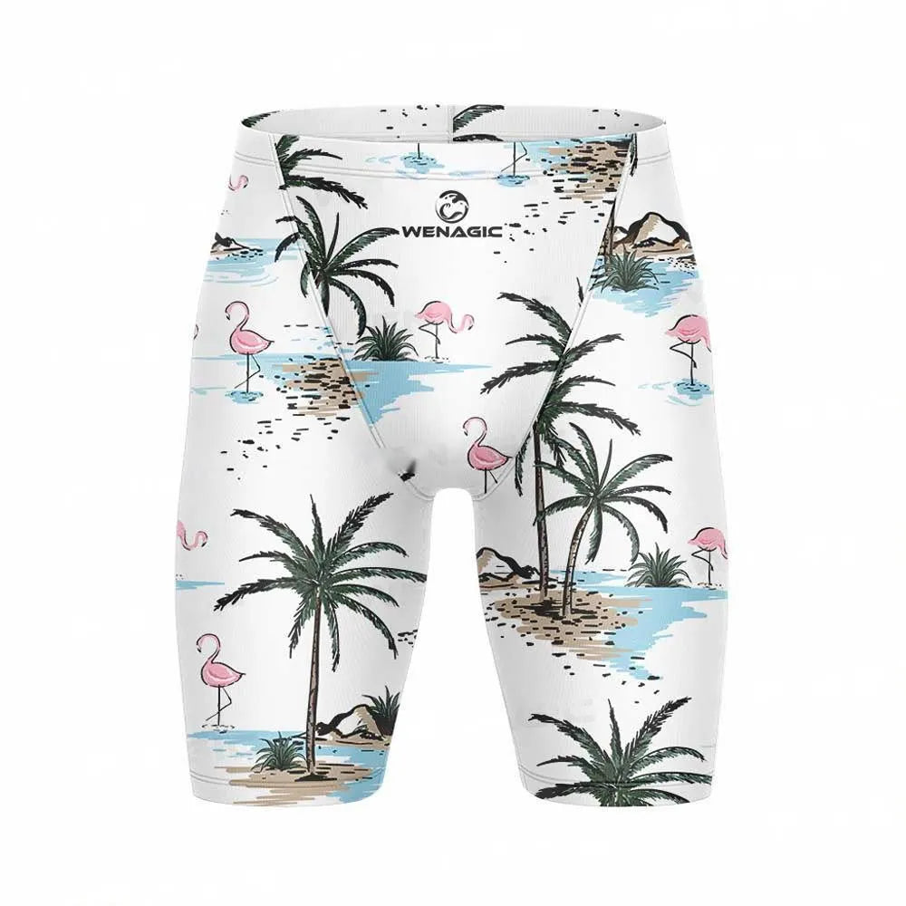 Men's brief-style swimming pants in various colours, made from Lycra and polyester fabric.