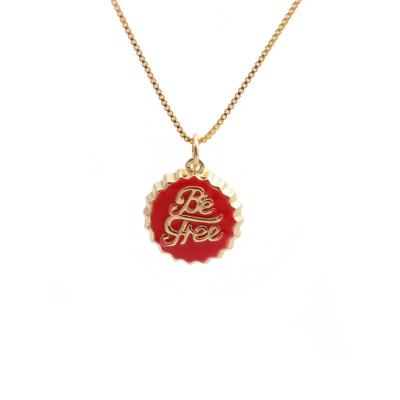 Copper bottle cap pendant necklace with gold electroplating on a 40cm box chain