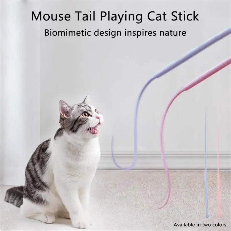 Simulated mouse tail cat teaser stick with 80cm silicone tail and cat head design