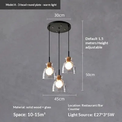 Three-head retro pendant light with warm light, 220V, long or round plate for cafe bar dining room study