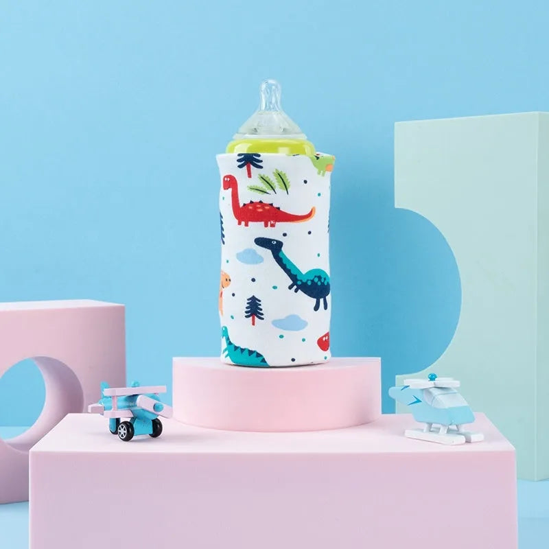 USB milk warmer insulated bag, 28cm x 13cm, cotton spandex, 5V bottle heater cover for pram travel