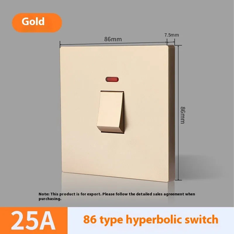 Curved rack high-power electrical switch with light panel in gold, grey, or white.