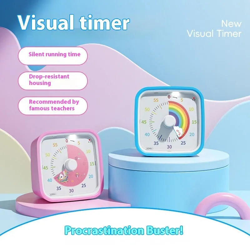 Cartoon children's timer alarm clock, plastic, 10x10x6cm, mute anti-fall design, five colour options