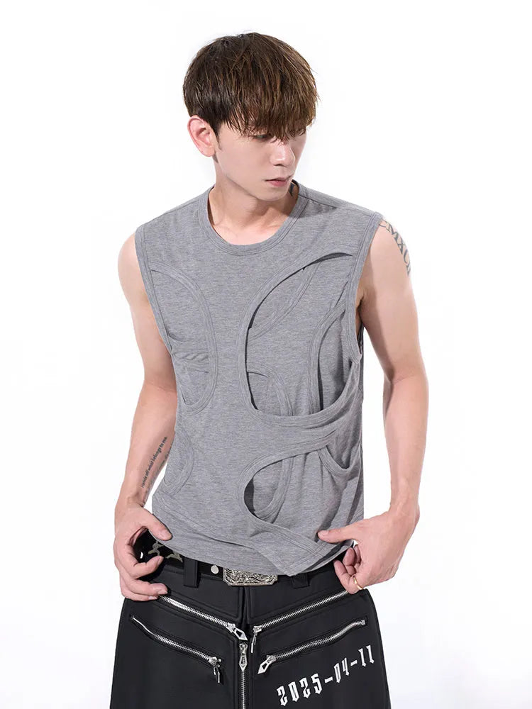 Men's solid colour lyocell vest tank top on a hanger, showing round neck and sleeveless design.