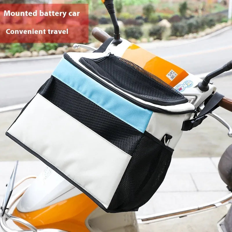Portable Oxford cloth pet backpack for dogs and cats measuring 37x25x35cm in black solid colour