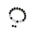 Natural black agate couples bracelet with 10mm wave beads and grey opal accents