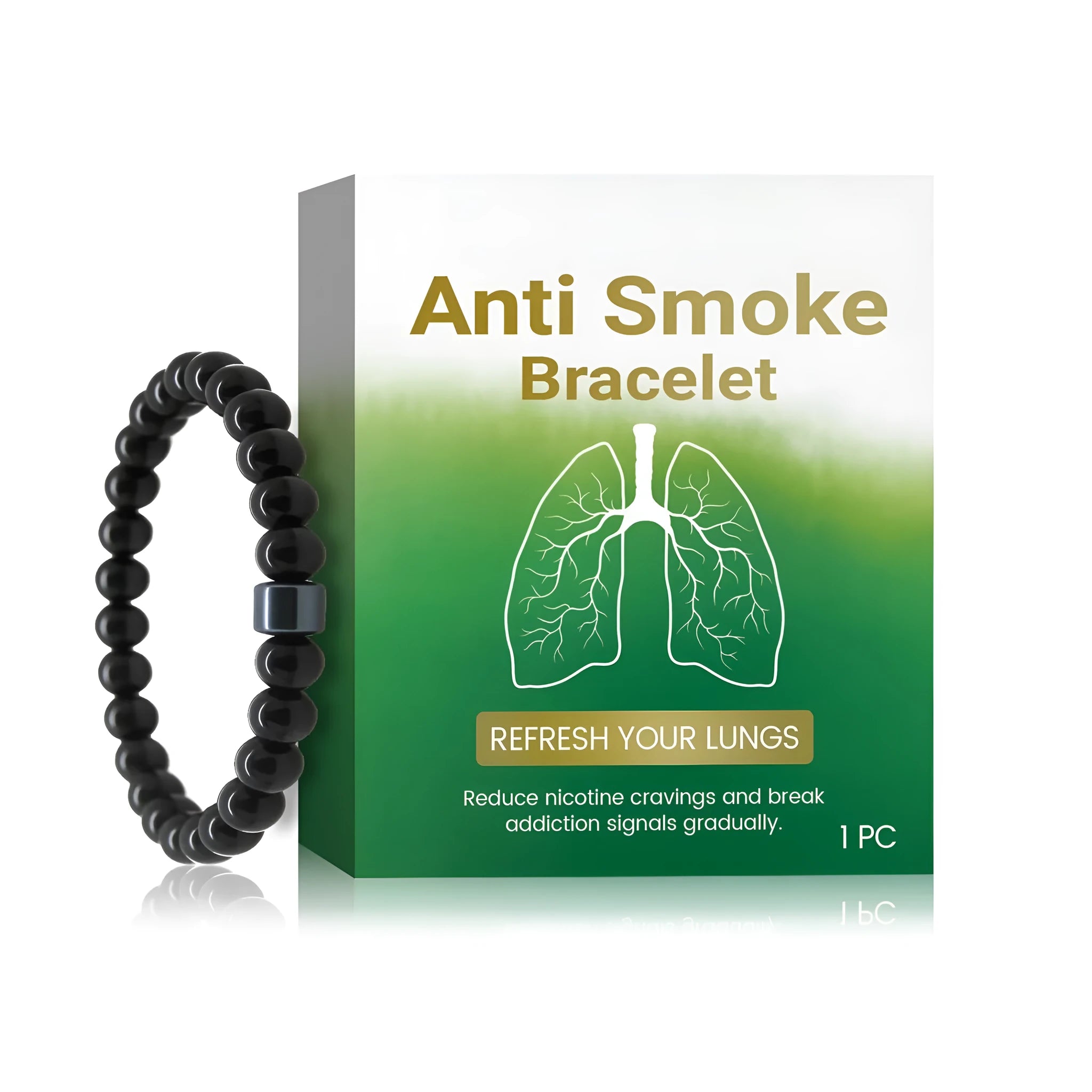 Men's glass and black gallstone smoke prevention bracelet on wrist