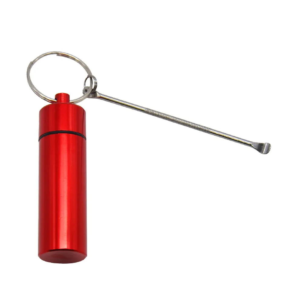 Aluminum portable pill box with spoon and keychain in five colour options