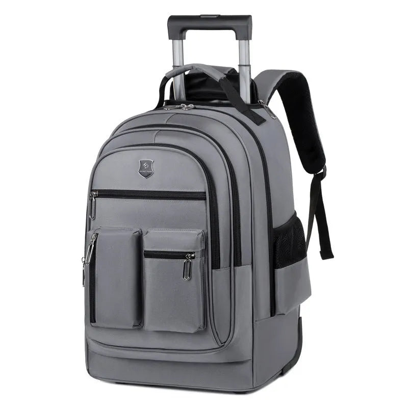 Ultra-light 16-inch Oxford cloth trolley backpack with single-directional wheels in black