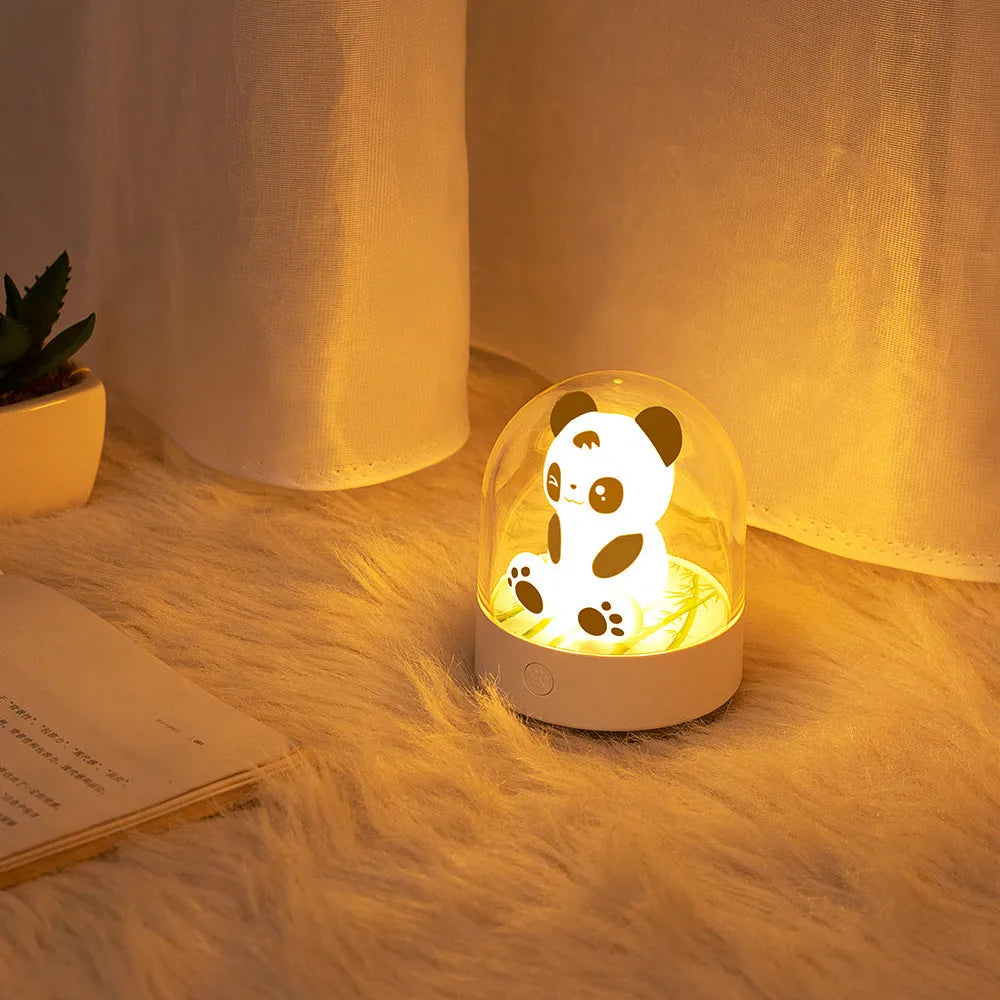 3D creative panda car bedside night light USB charging LED table lamp with PC lampshade and ABS holder, white and pink options