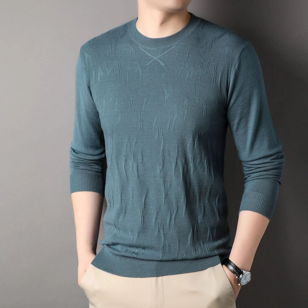 Men's loose fit solid colour polyester sweater in black, long sleeves, spring autumn casual wear