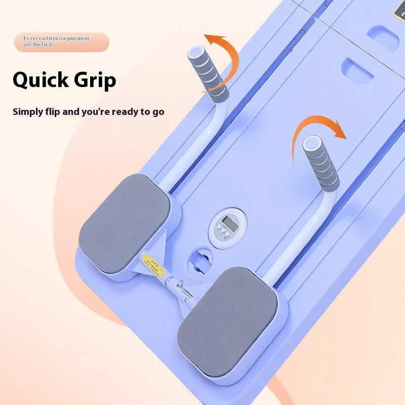 Multi-functional supine board in gray on floor for home abdominal exercise