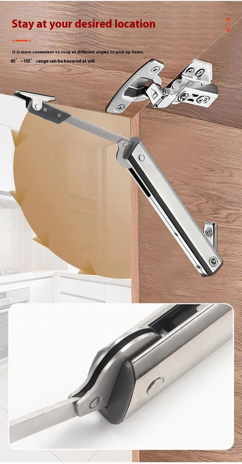 Cold rolled steel cabinet support rod with flap-up door mechanism and casual stop function.