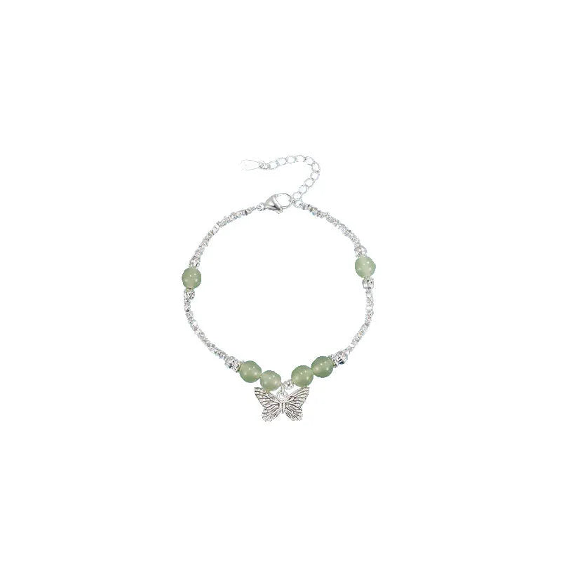 Hetian jade silver butterfly jewellery set for women with bracelet and necklace