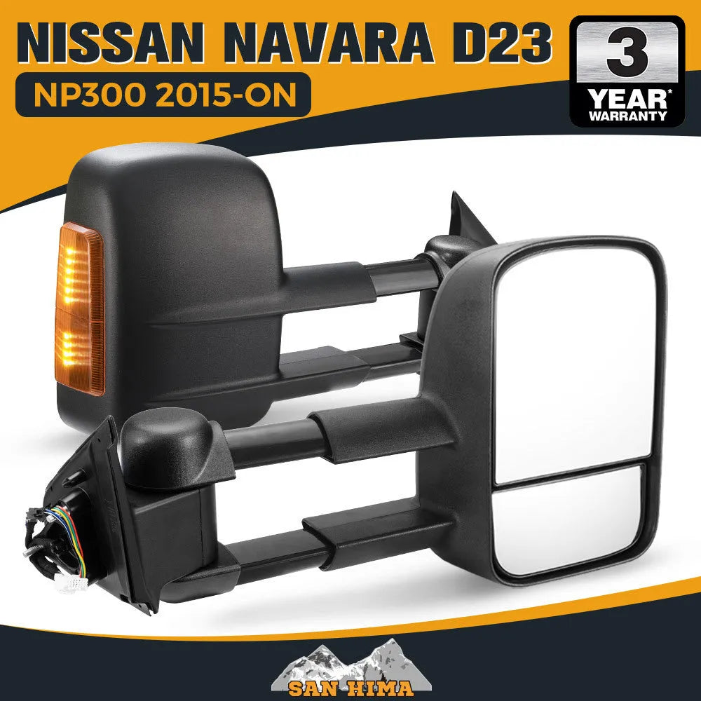 Black electric exterior rear view mirror for Nissan Navara NP300 with integrated indicator light