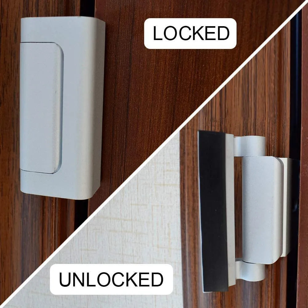 Silver aluminium alloy child safety door reinforced lock with 3 inch stop for American style doors